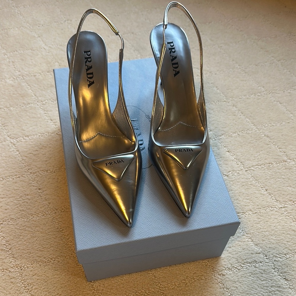 Prada Silver Women's Slingback Heels